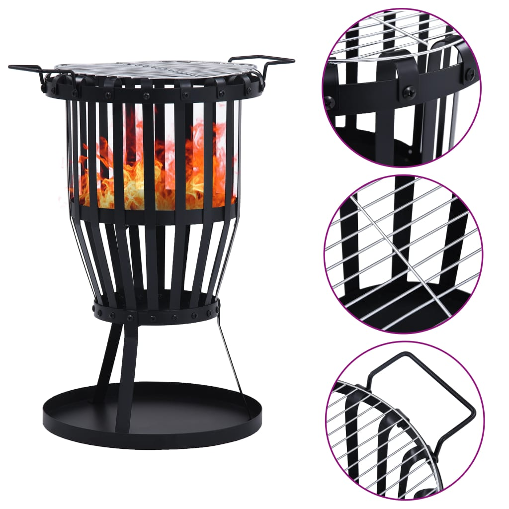 vidaXL Garden Fire Pit Basket with BBQ Grill Steel 47.5 cm