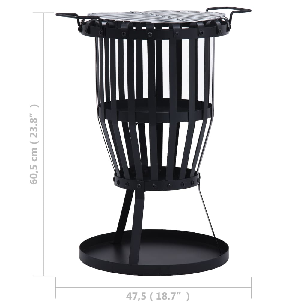 vidaXL Garden Fire Pit Basket with BBQ Grill Steel 47.5 cm