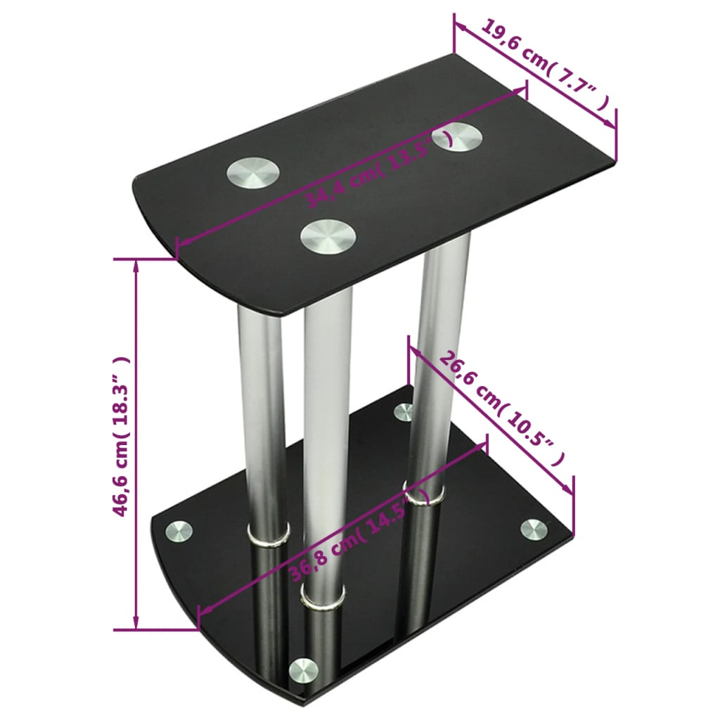 Aluminum Speaker Stands Black Glass 2pcs