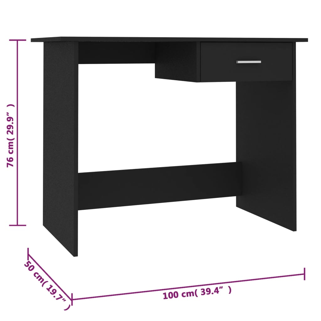 vidaXL Desk Black 100x50x76 cm Engineered Wood