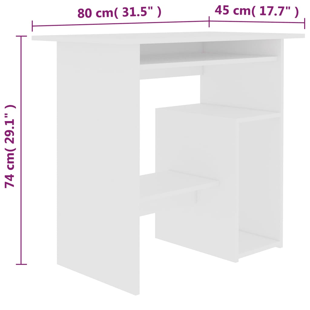 vidaXL Desk White 80x45x74 cm Engineered Wood