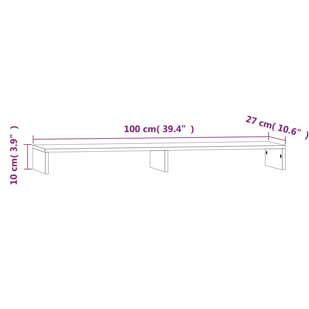 vidaXL Monitor Stand Grey 100x27x10 cm Solid Wood Pine