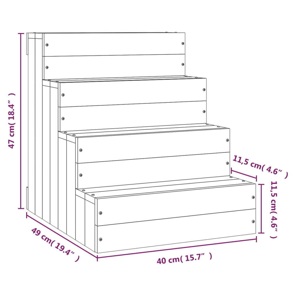 vidaXL Pet Stair Grey 40x49x47cm Solid Wood Pine