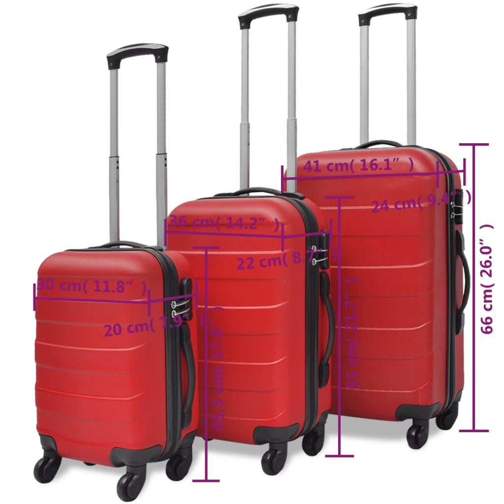 vidaXL Three Piece Hardcase Trolley Set Red 45.5/55/66 cm