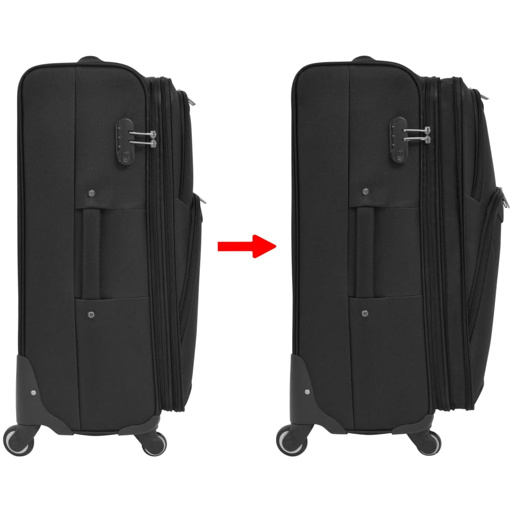 vidaXL 3 Piece Soft Case Trolley Set Black