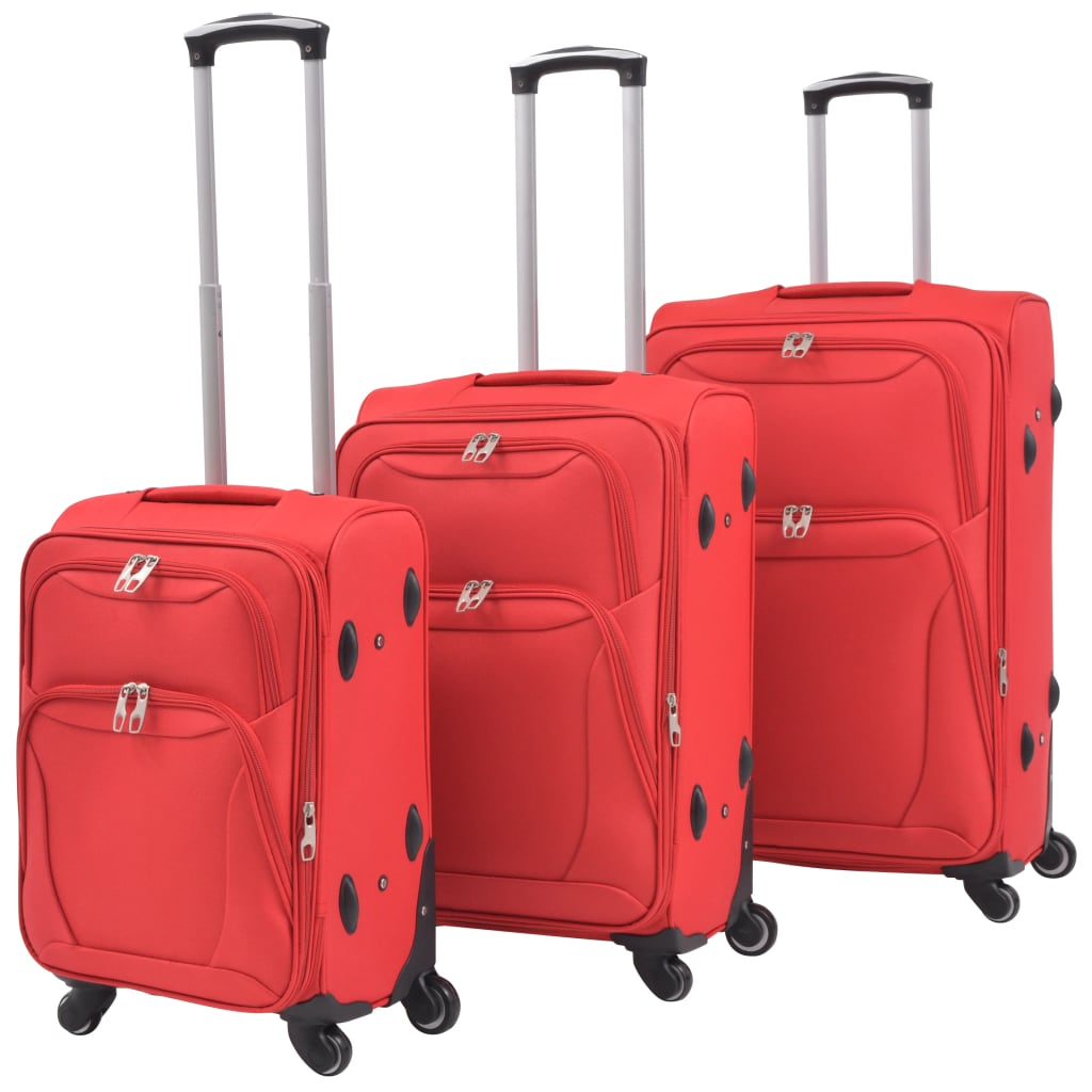 vidaXL 3 Piece Soft Case Trolley Set Red