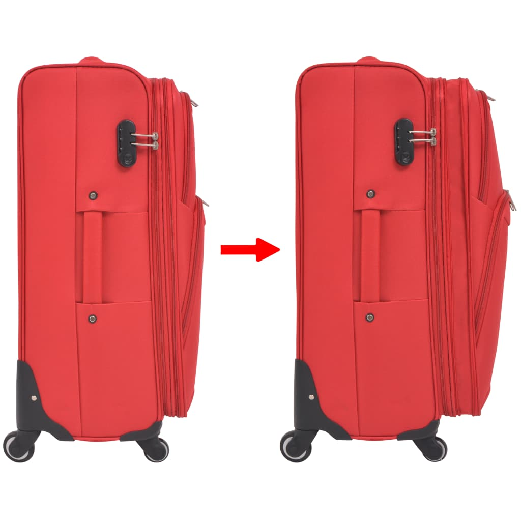 vidaXL 3 Piece Soft Case Trolley Set Red