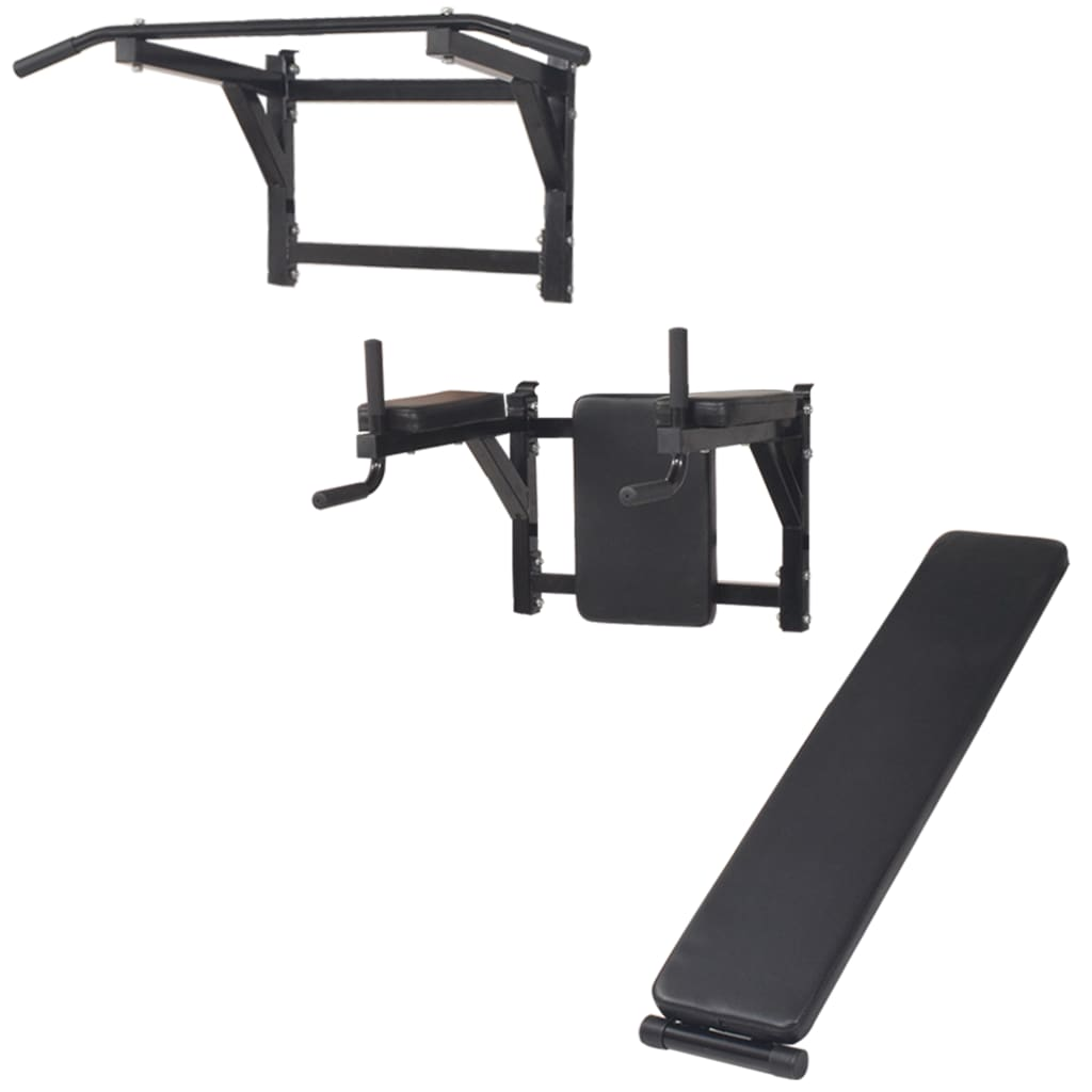 vidaXL Wall-mounted Multi-functional Fitness Power Tower Black