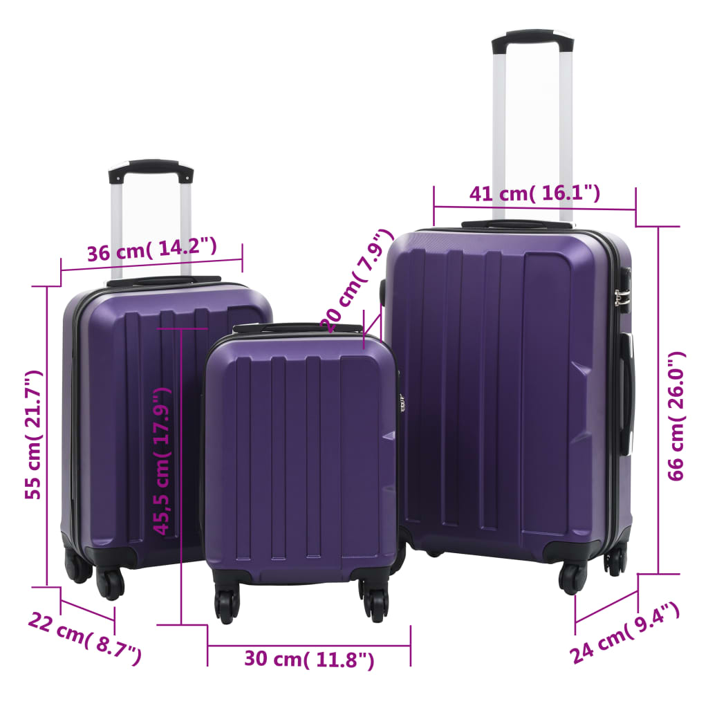 vidaXL Hardcase Trolley Set 3 pcs Purple ABS