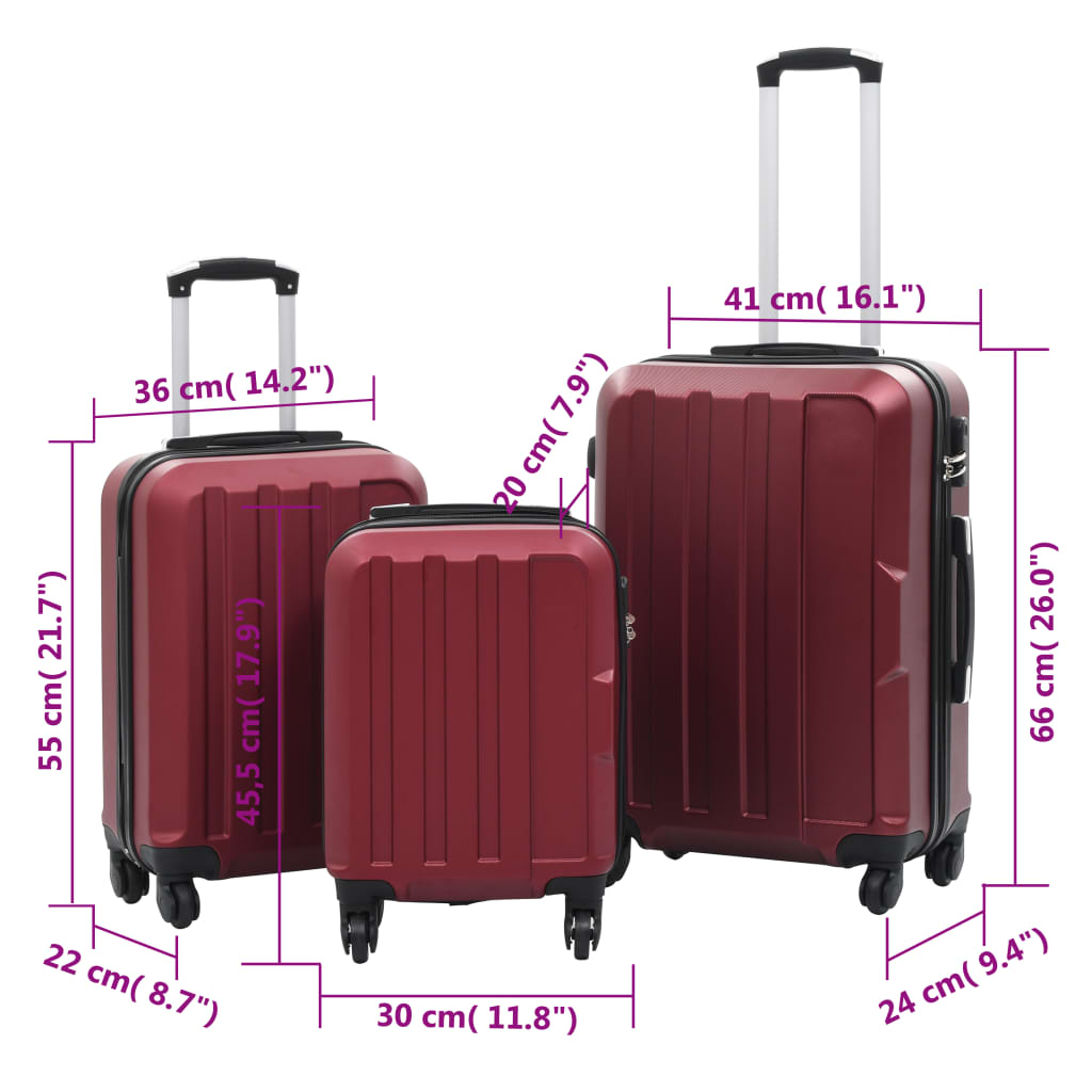 vidaXL Hardcase Trolley Set 3 pcs Wine Red ABS