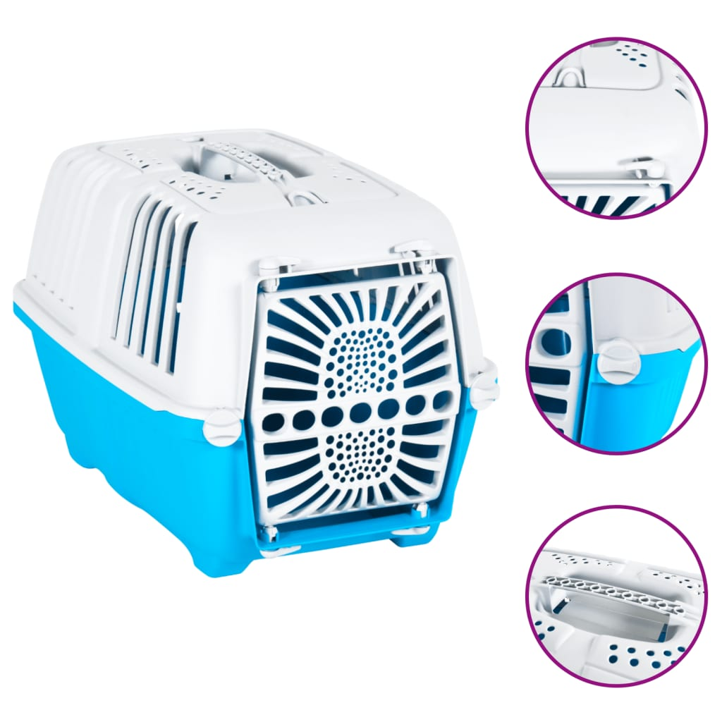 vidaXL Pet Carrier White and Blue 55x36x36cm Polypropylene