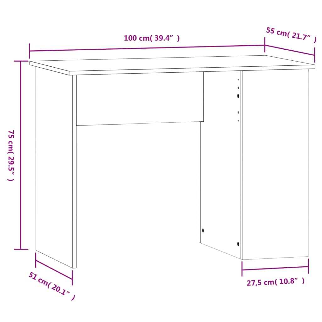 vidaXL Desk Concrete Grey 100x55x75 Engineered Wood