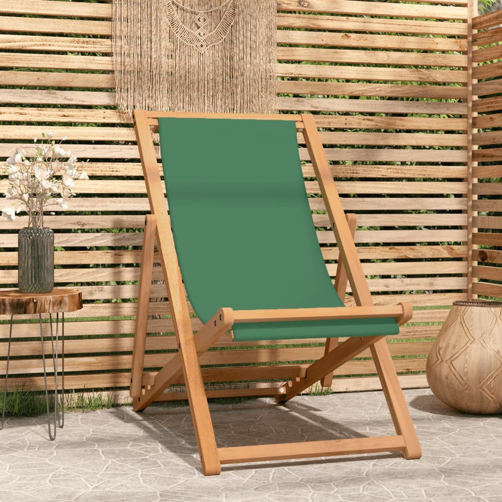 vidaXL Folding Beach Chair Solid Teak Wood Green