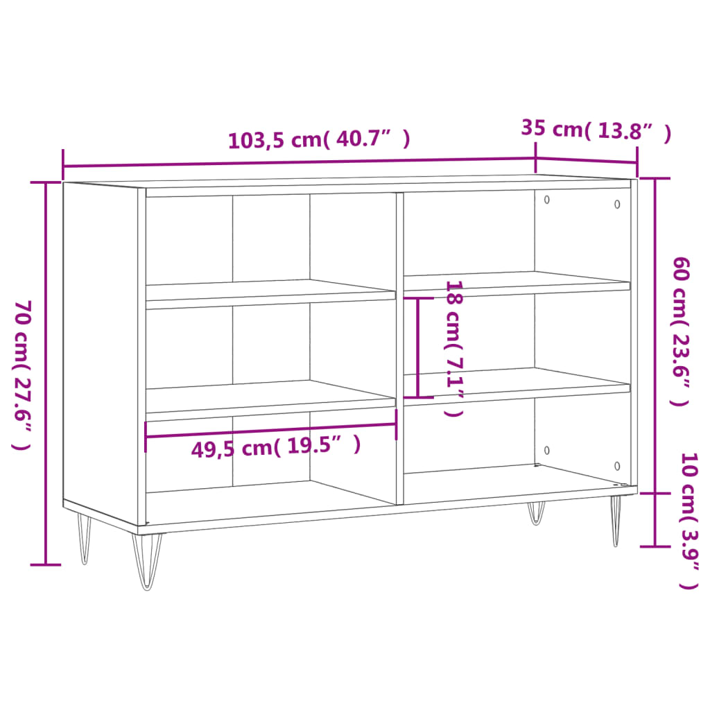 vidaXL Sideboard Smoked Oak 103.5x35x70 cm Engineered Wood