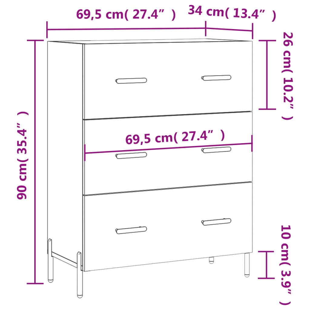 vidaXL Sideboard White 69.5x34x90 cm Engineered Wood