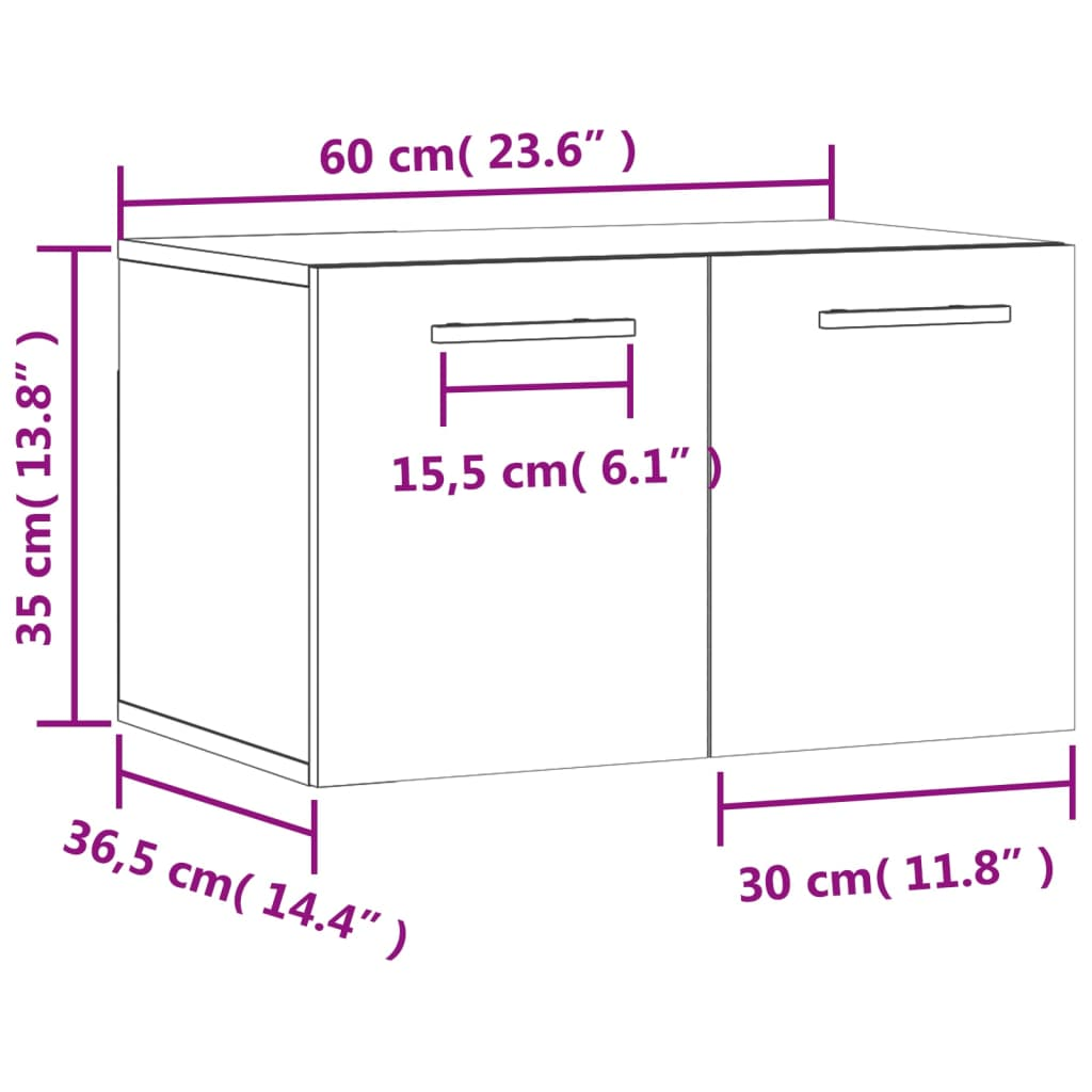 vidaXL Wall Cabinet Black 60x36.5x35 cm Engineered Wood