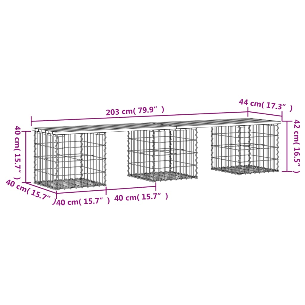 vidaXL Garden Bench Gabion Design 203x44x42 cm Solid Wood Pine