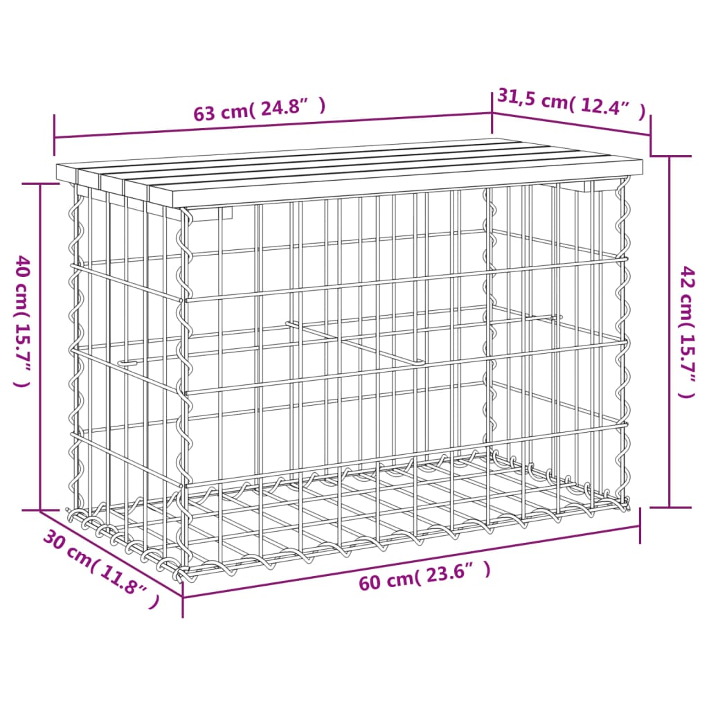 vidaXL Garden Bench Gabion Design 63x31.5x42 cm Solid Wood Douglas