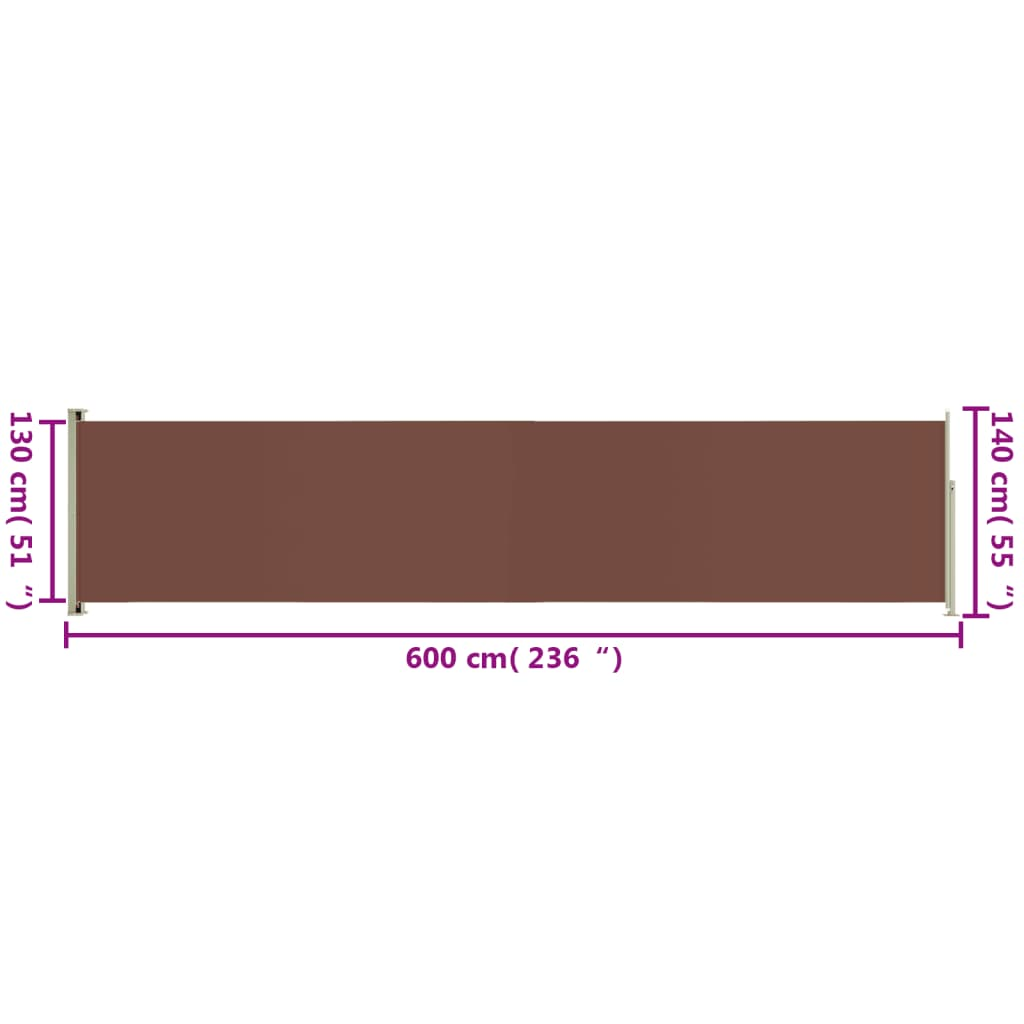 vidaXL Patio Retractable Side Awning 140x600 cm Brown