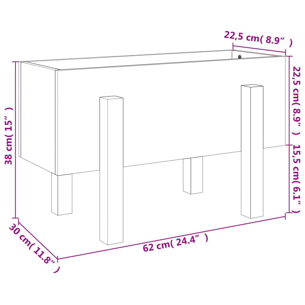 vidaXL Garden Planter 62x30x38 cm Solid Wood Pine