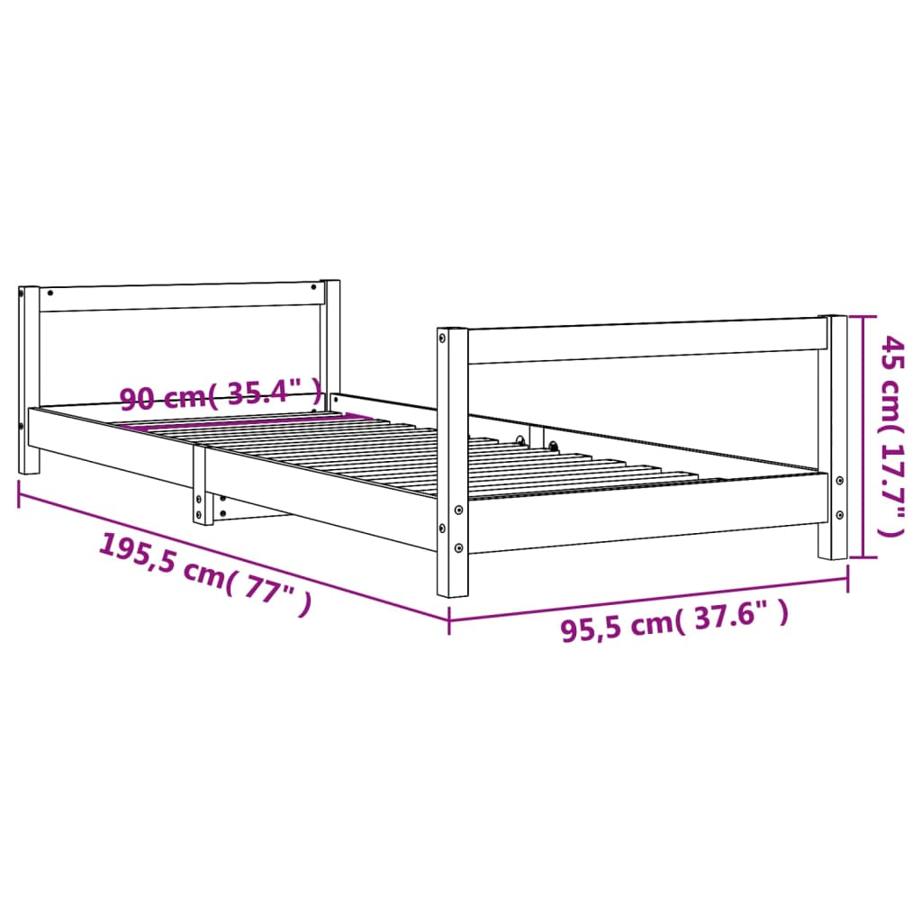 vidaXL Kids Bed Frame Black 90x190 cm Solid Wood Pine