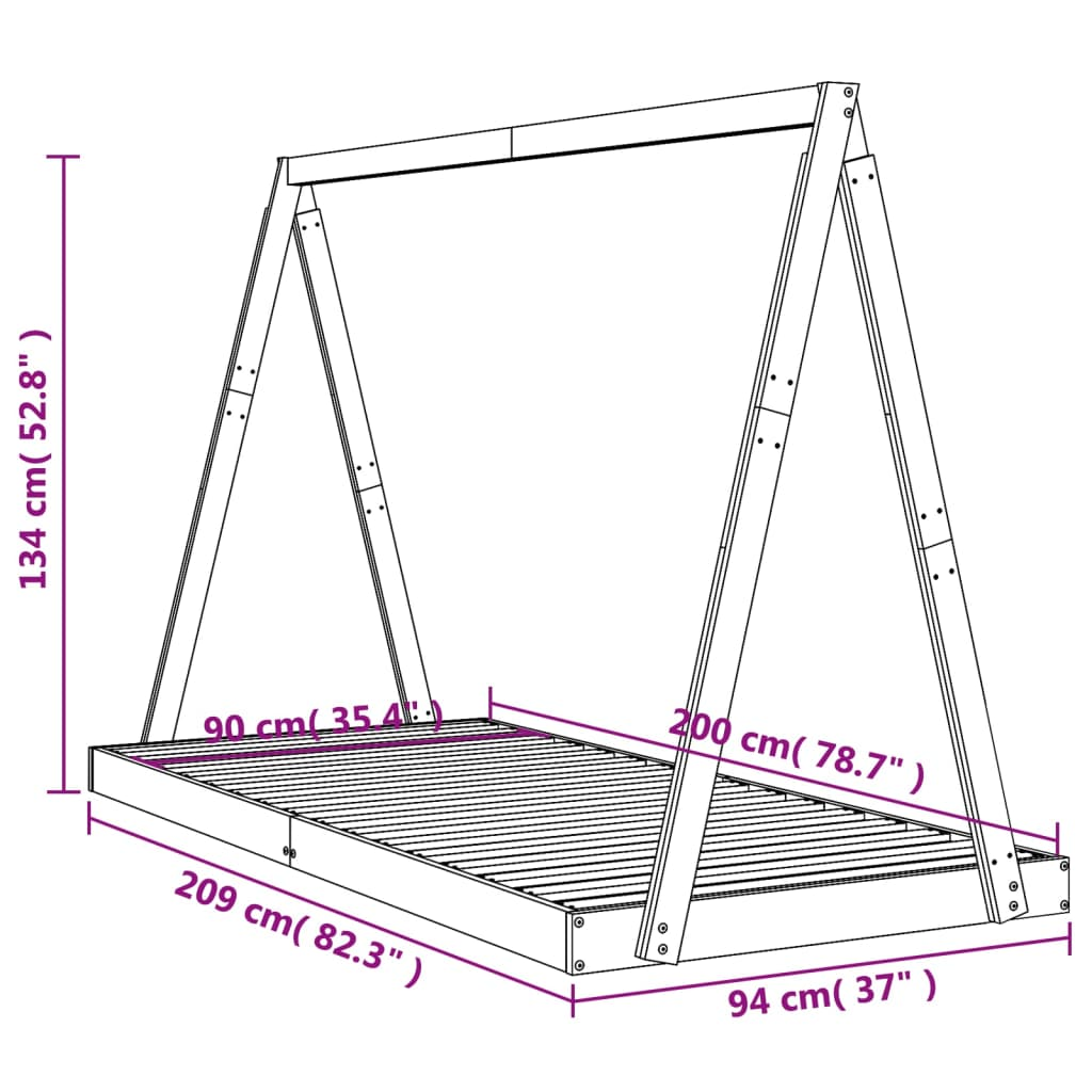 vidaXL Kids Bed Frame 90x200 cm Solid Wood Pine