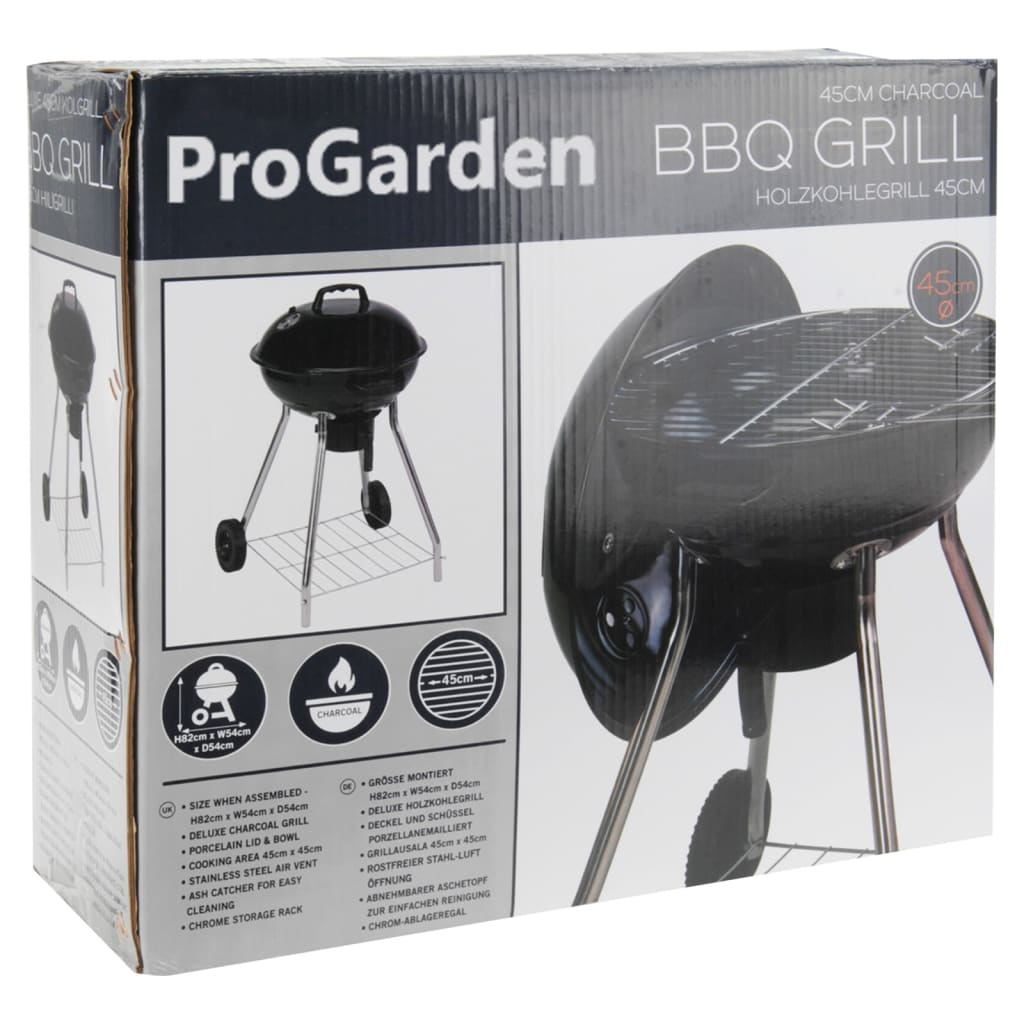 ProGarden BBQ Grill on Wheels 47 cm Black