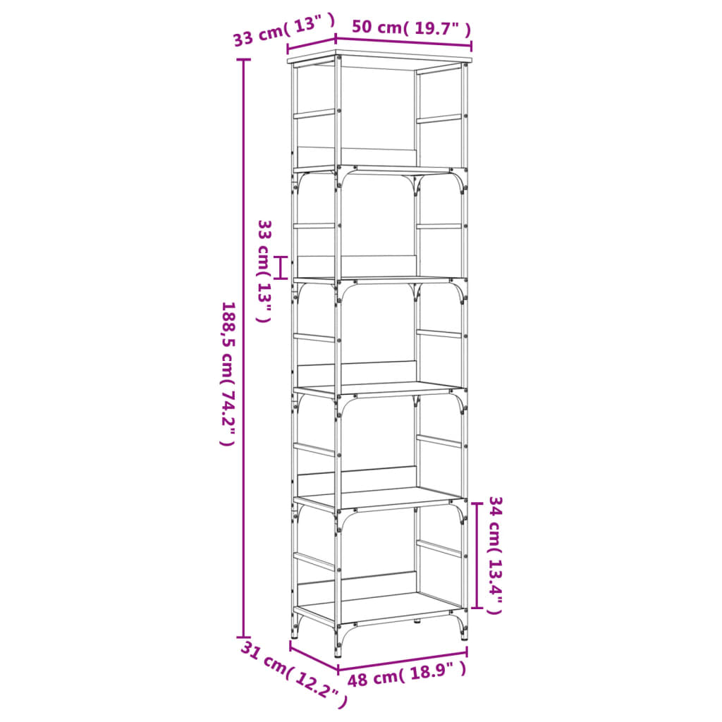 vidaXL Bookshelf Black 50x33x188.5 cm Engineered Wood