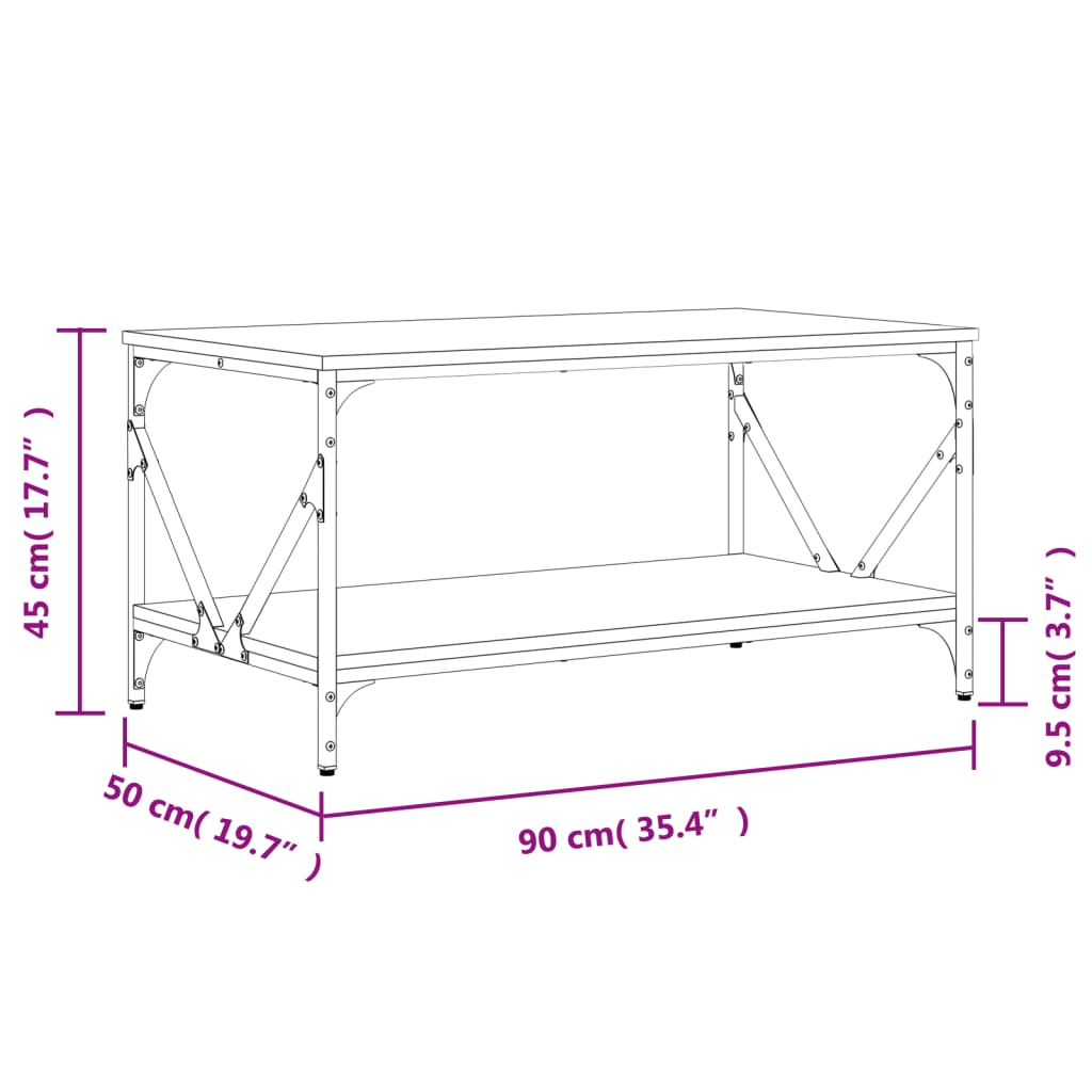 vidaXL Coffee Table Grey Sonoma 90x50x45 cm Engineered Wood