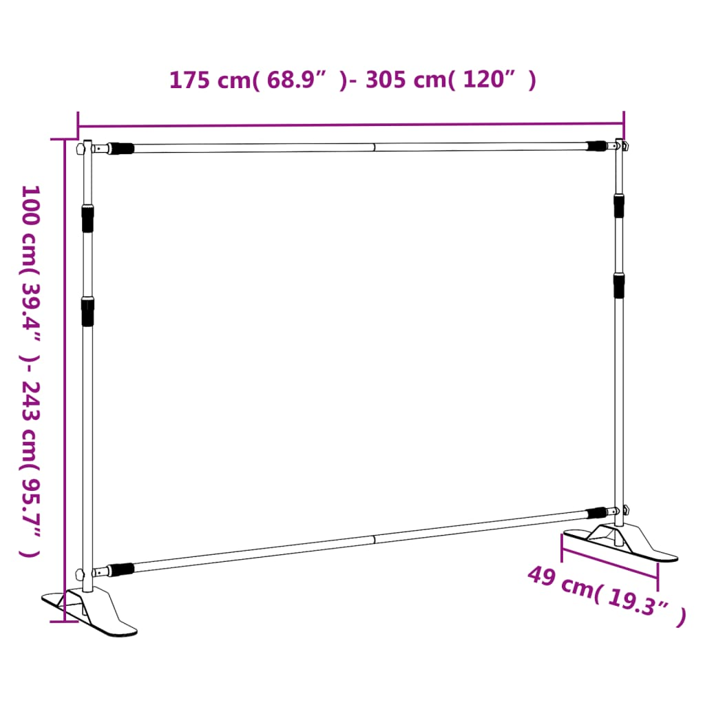 vidaXL Backdrop Stands 2 pcs Black 305x243 cm Steel