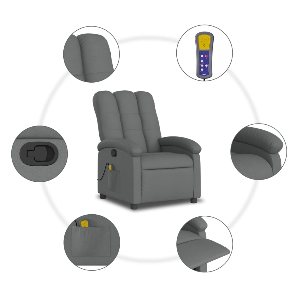 vidaXL Massage Recliner Chair Dark Grey Fabric