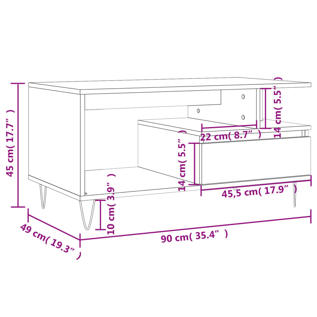 vidaXL Coffee Table Sonoma Oak 90x49x45 cm Engineered Wood