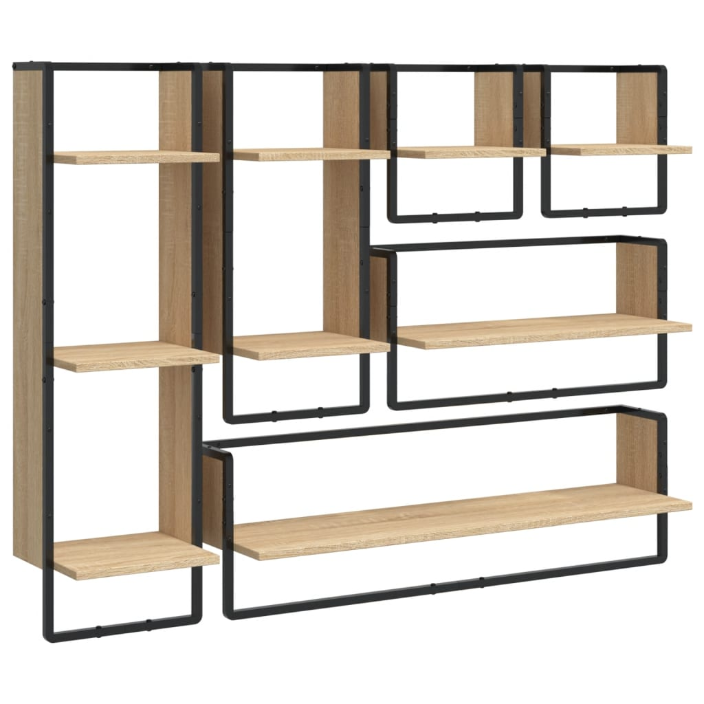 vidaXL 6 Piece Wall Shelf Set with Bars Sonoma Oak Engineered Wood