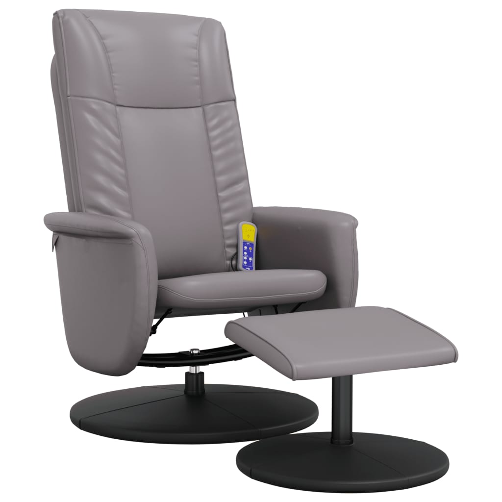 vidaXL Massage Recliner Chair with Footstool Grey Faux Leather