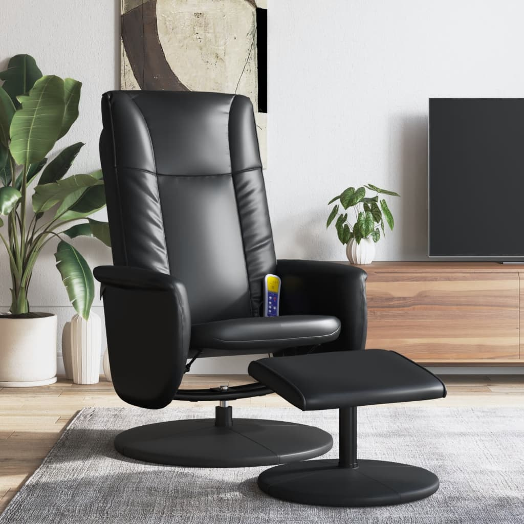 vidaXL Massage Recliner Chair with Footstool Black Faux Leather