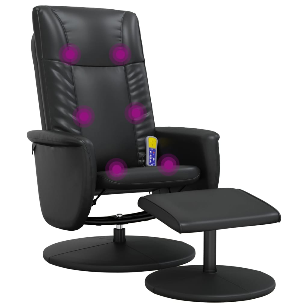 vidaXL Massage Recliner Chair with Footstool Black Faux Leather