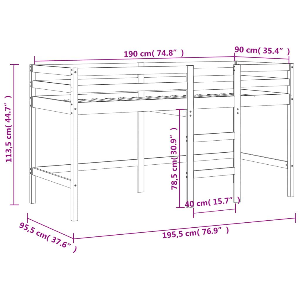 vidaXL Kids' Loft Bed with Ladder 90x190 cm Solid Wood Pine