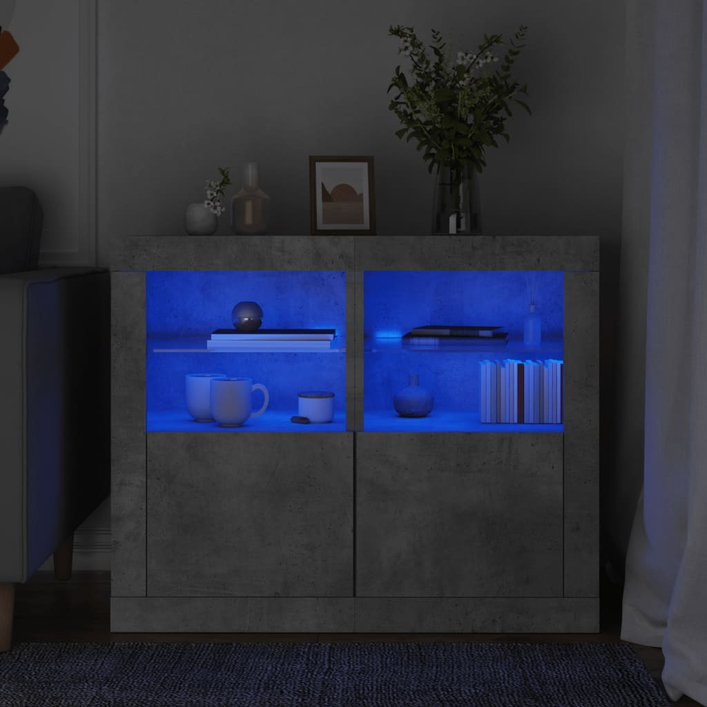 vidaXL Side Cabinets with LED Lights 2 pcs Concrete Grey Engineered Wood