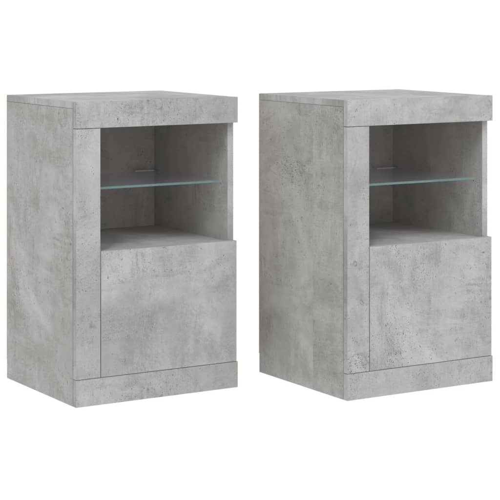 vidaXL Side Cabinets with LED Lights 2 pcs Concrete Grey Engineered Wood