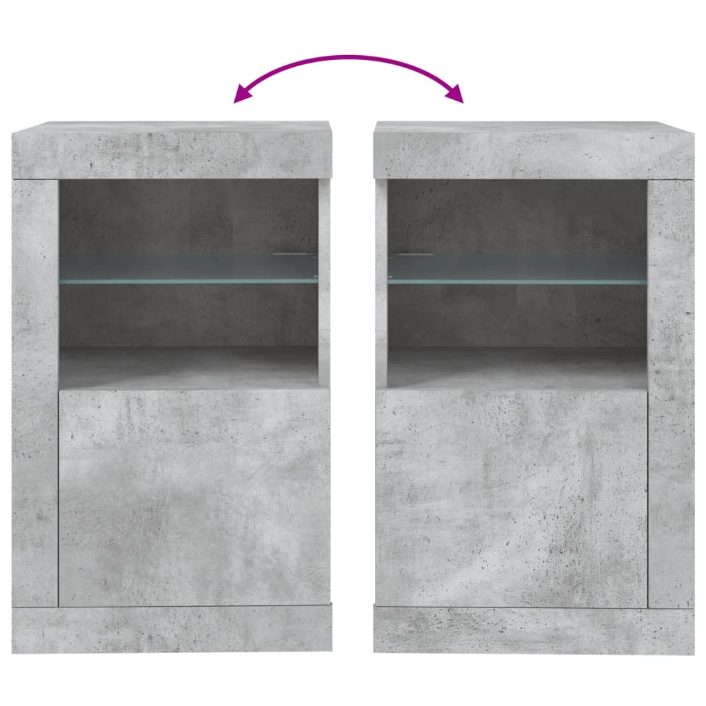 vidaXL Side Cabinets with LED Lights 2 pcs Concrete Grey Engineered Wood