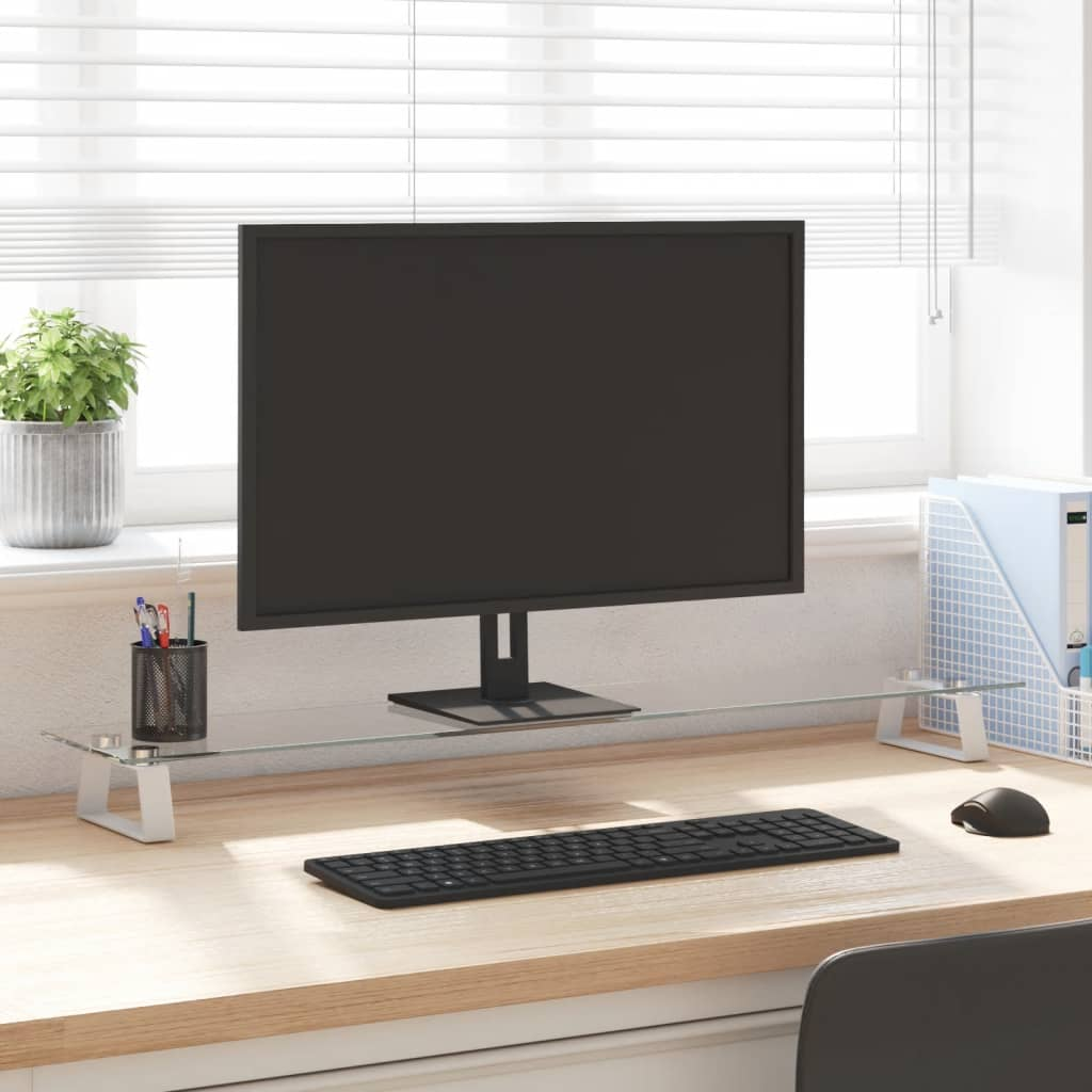 vidaXL Monitor Stand White 100x20x8 cm Tempered Glass and Metal