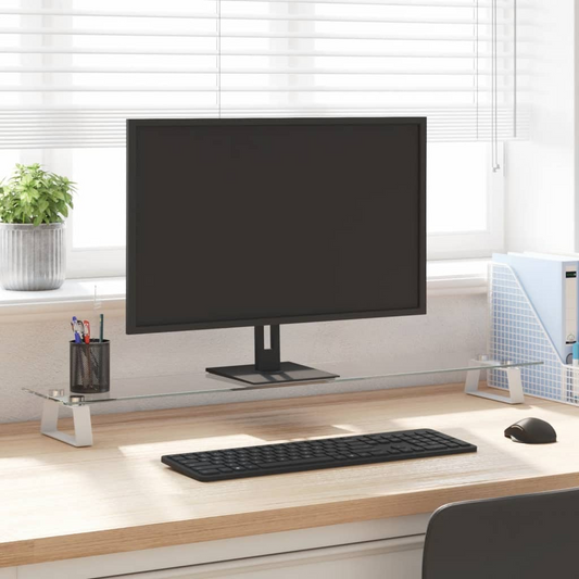 vidaXL Monitor Stand White 100x20x8 cm Tempered Glass and Metal