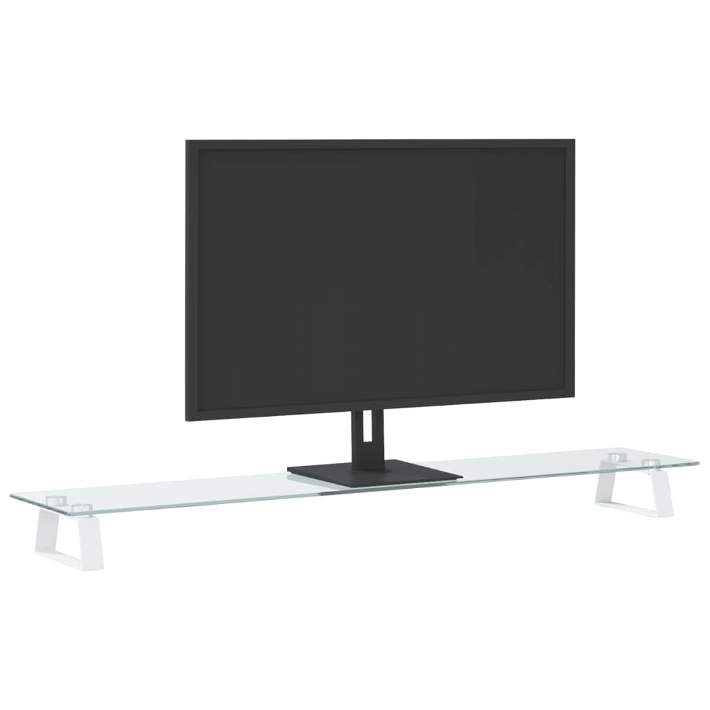 vidaXL Monitor Stand White 100x20x8 cm Tempered Glass and Metal