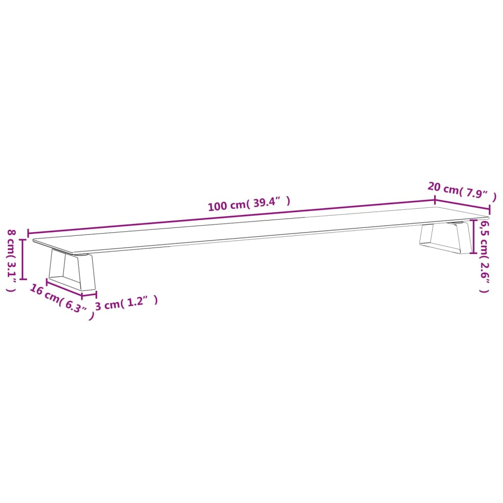 vidaXL Monitor Stand White 100x20x8 cm Tempered Glass and Metal