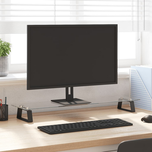 vidaXL Monitor Stand Black 80x20x8 cm Tempered Glass and Metal