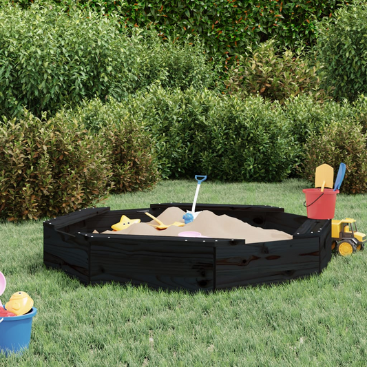 vidaXL Sandbox with Seats Black Octagon Solid Wood Pine