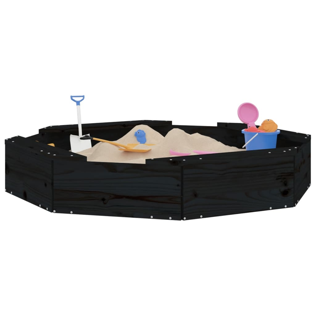 vidaXL Sandbox with Seats Black Octagon Solid Wood Pine