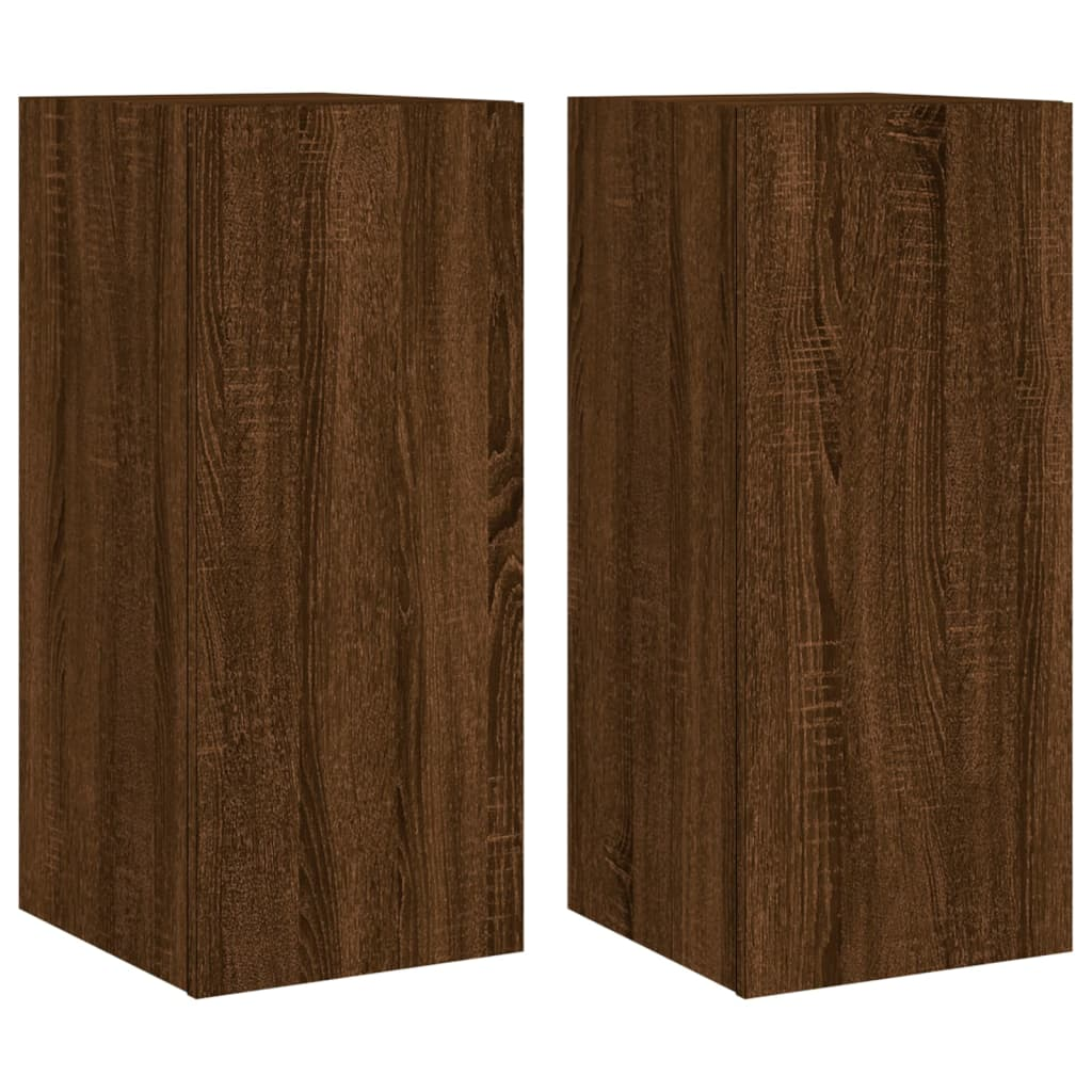 vidaXL TV Wall Cabinets with LED Lights 2 pcs Brown Oak 30.5x35x70 cm