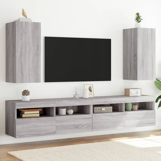 vidaXL TV Wall Cabinets with LED Lights 2 pcs Grey Sonoma 30.5x35x70 cm