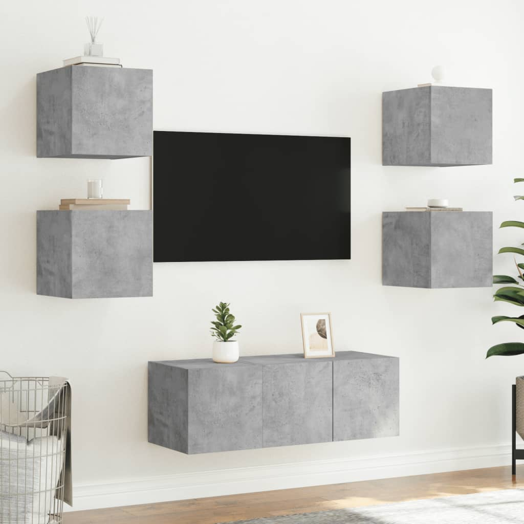 vidaXL TV Wall Cabinet with LED Lights Concrete Grey 30.5x35x30 cm